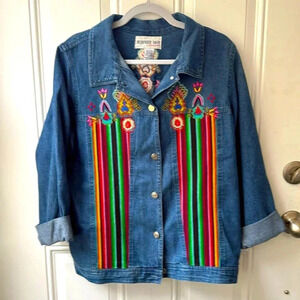 Bedford fair denim jacket size medium beautiful embroidery, silver buttons
